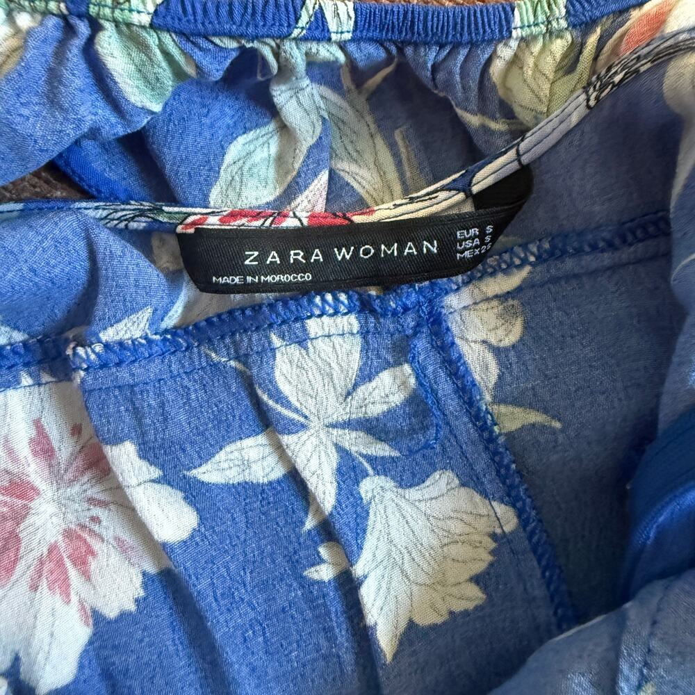 Zara Blue Floral Spaghetti Strap Button Front Ruffle Detail Maxi Dress - s - Picture 12 of 12